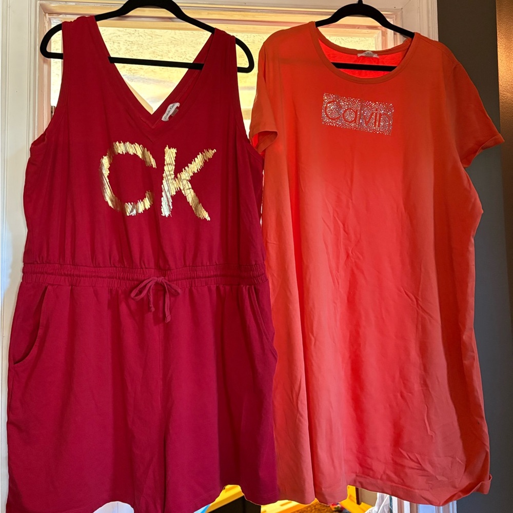 Calvin Klein Red and Orange Midi Dresses